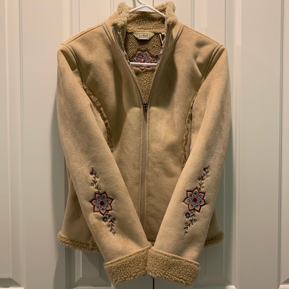 L.L. Bean Tan Suede Embroidered Coat. Beautiful!!